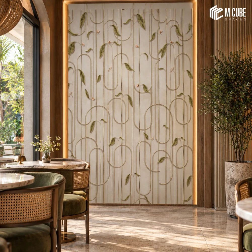 Coordinated floral art wall for an elegant dining lounge - Living interior inspiration