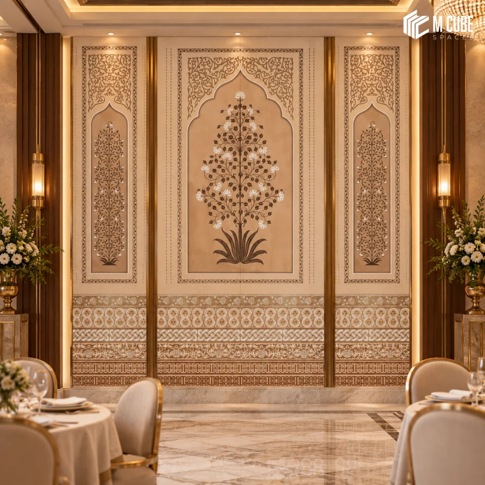 Heritage floral statement wall for a grand luxury lounge - Commercial interior inspiration