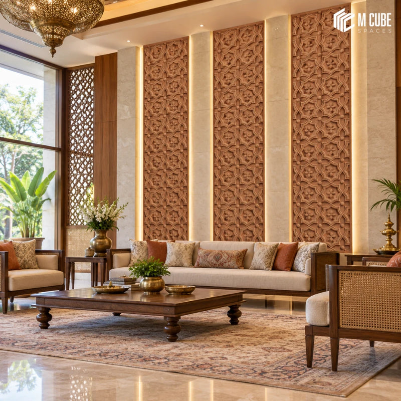 Terracotta Ornamental Feature Wall for a Traditional Living Room