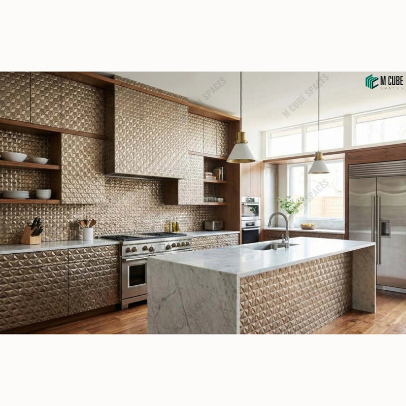3D Wood Veneer Panels for Luxury Modular Kitchen Interiors