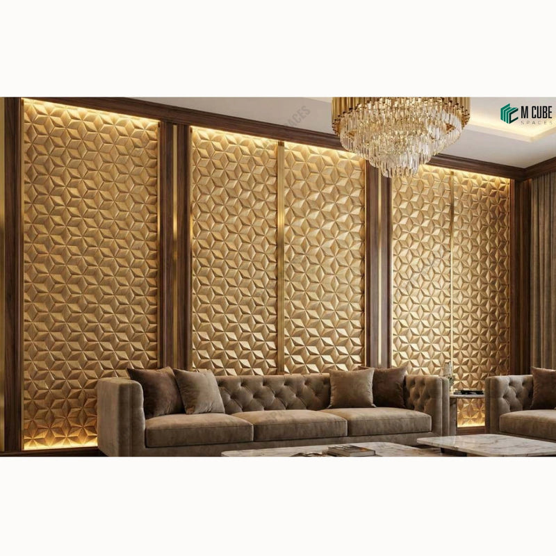 Grand 3D Wood Veneer Feature Wall for Luxury Living Lounges