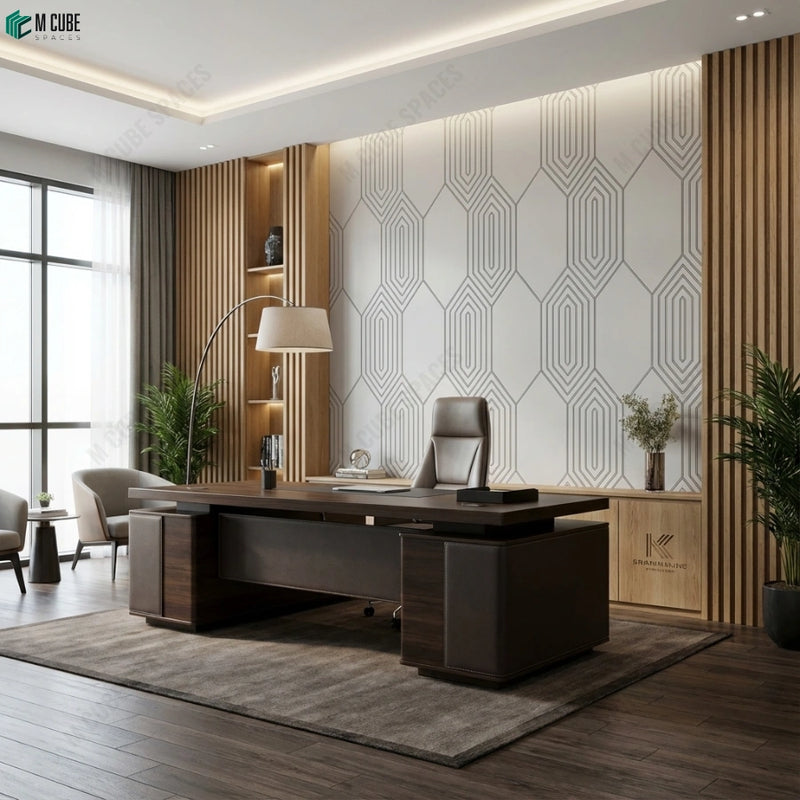 Executive Office Feature Wall – Ceramic Flow Panels and Oak Louvers