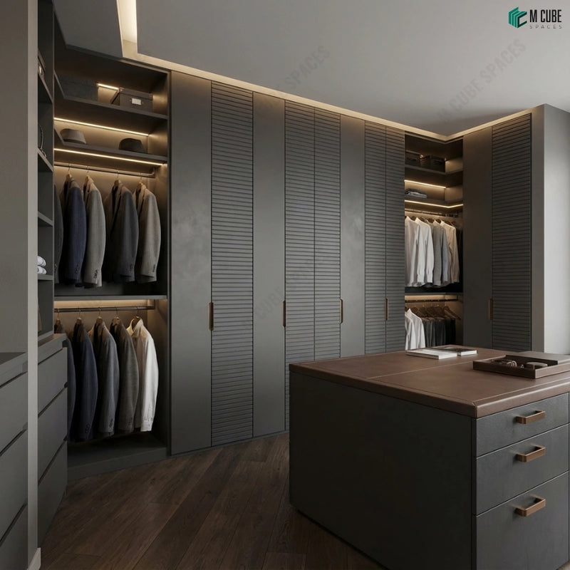 Designer Wardrobe Interior with Matte Ceramic Panels