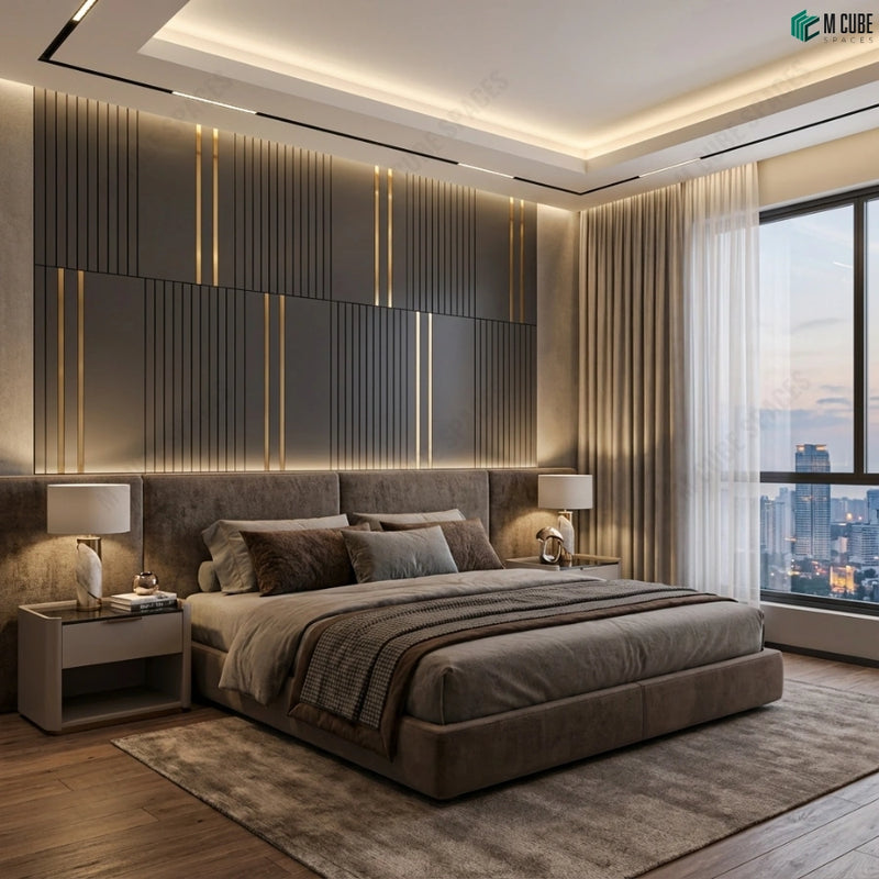 Luxury Bedroom Feature Wall with Ceramic Luxe Panels