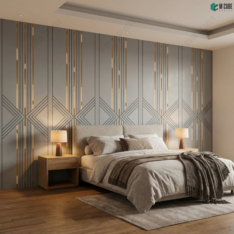 Statement Bedroom Wall with Geometric Ceramic Luxe Panels