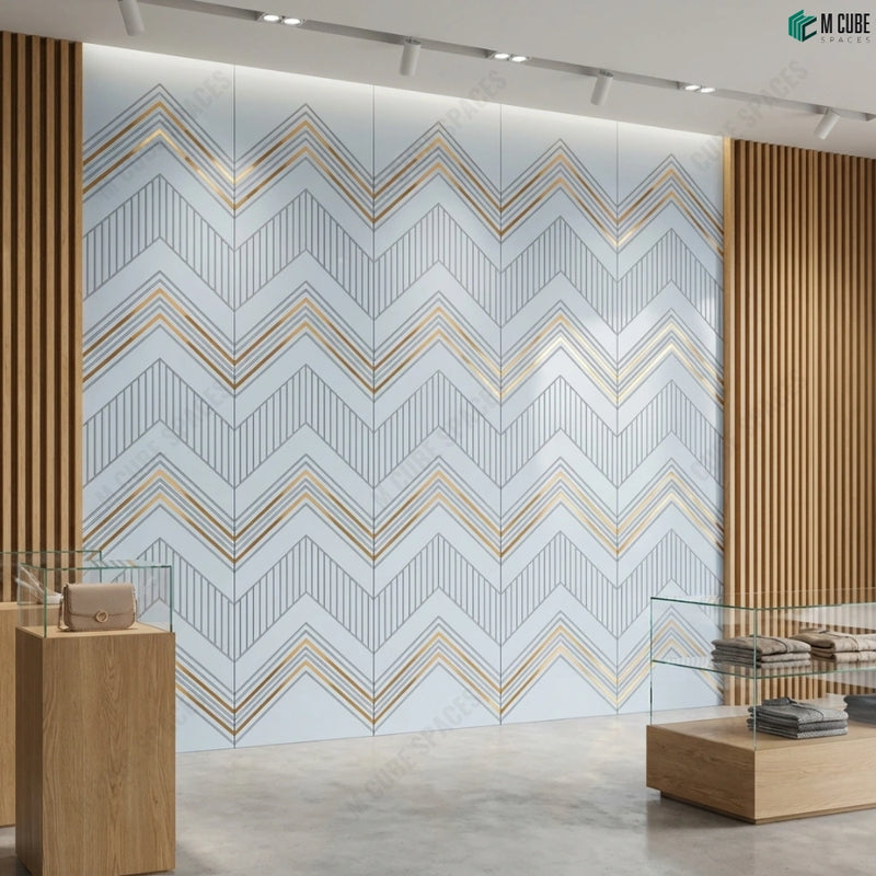 Designer Retail Feature Wall with Ceramic Luxe Panels and Fluted Panels