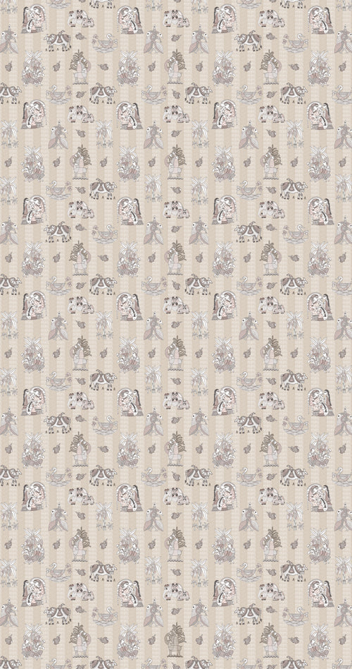 Textile pattern Digital Laminate with small animal designs on a neutral background for Modern Contemporary Interiors.