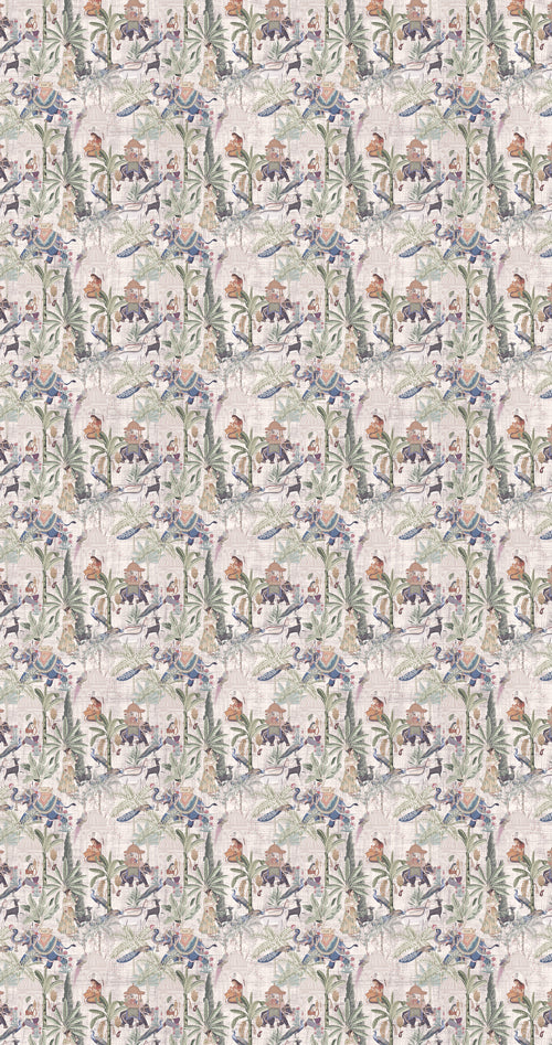 Patterned laminates with small figures and plants on a light background, for soft and warm interiors in Bengaluru.