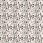 Patterned laminates with small figures and plants on a light background, for soft and warm interiors in Bengaluru.