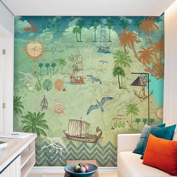 Nautical Voyager (Sand) Nautical wallpaper design view 2 | MWA-LWZ-159
