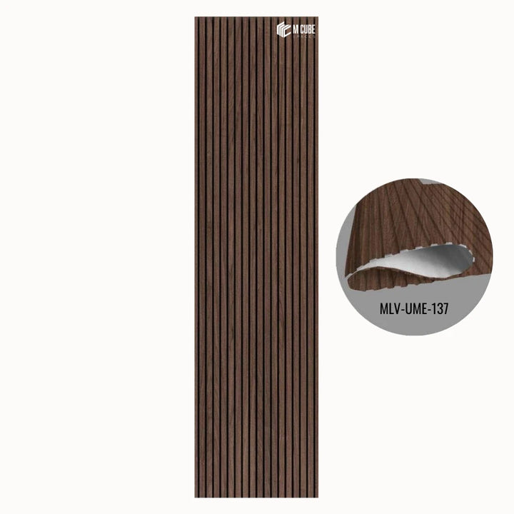 MLV-UME-137 premium flexible fluted wall panel, HDHMR backing and PVC finish, 6 mm bendable decorative louvers for curved interior walls and columns