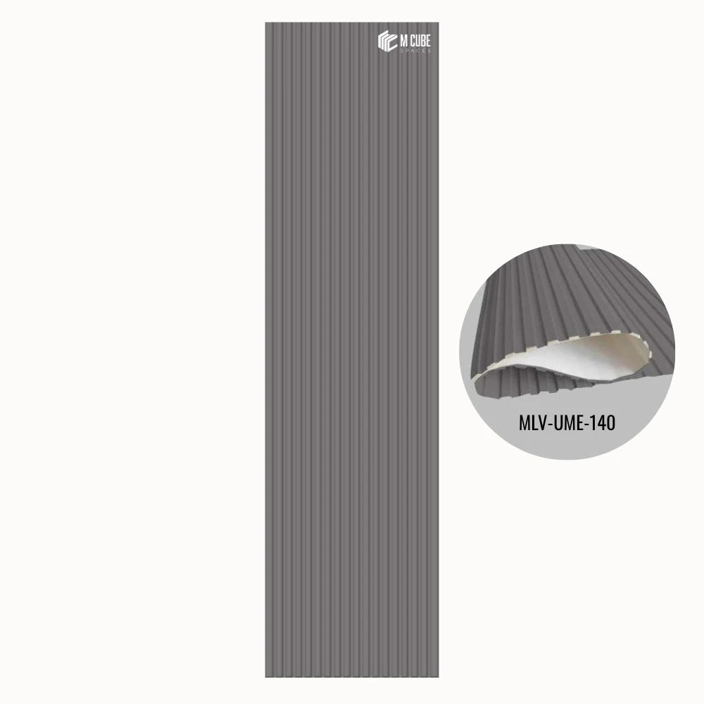 MLV-UME-140 premium flexible fluted wall panel, HDHMR backing and PVC finish, 6 mm bendable decorative louvers for curved interior walls and columns