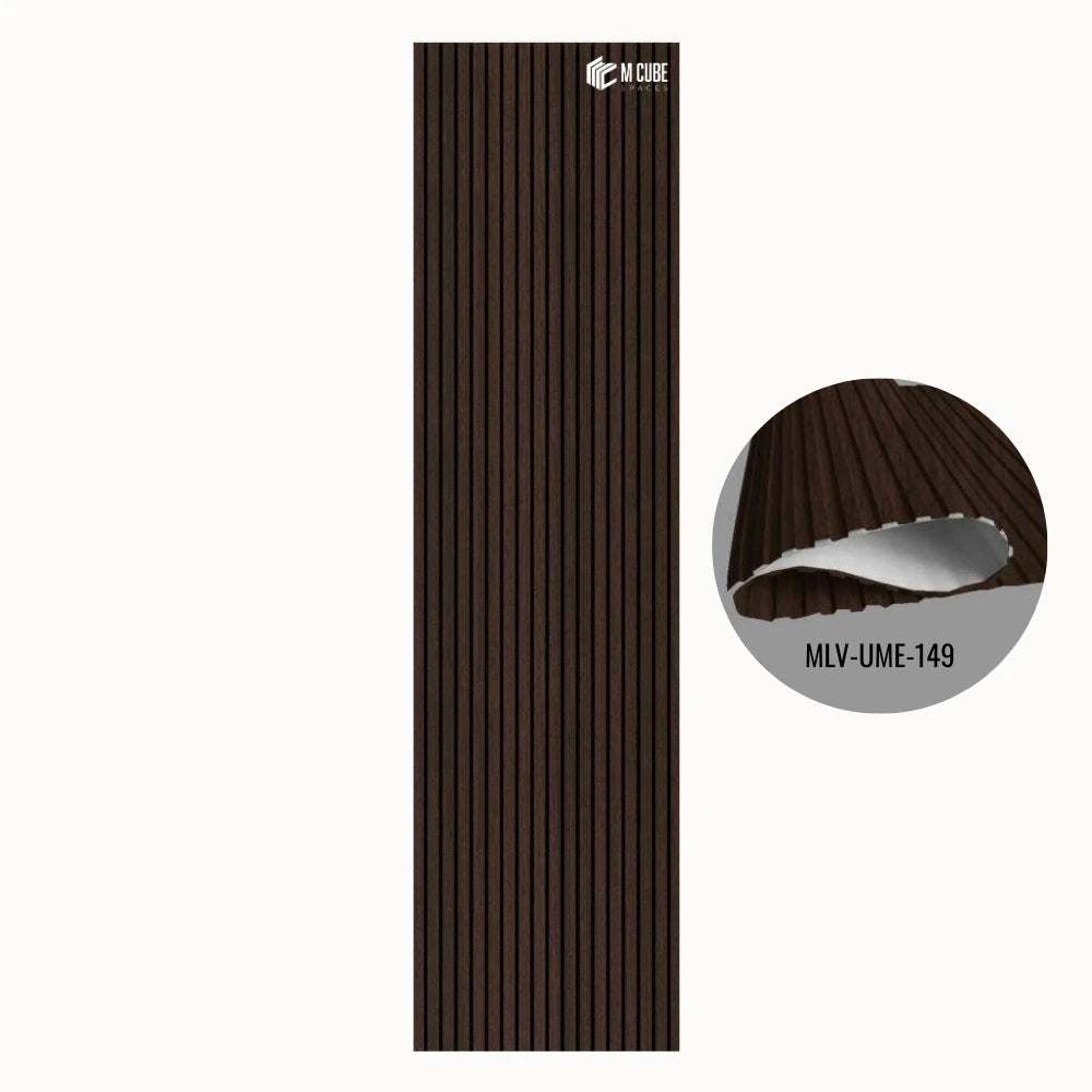 MLV-UME-149 premium flexible fluted wall panel, HDHMR backing and PVC finish, 6 mm bendable decorative louvers for curved interior walls and columns