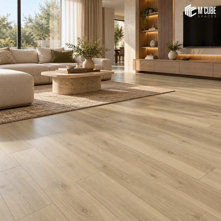 Sandy Oak SPC flooring installed in a premium interior – MWF-HPB-103