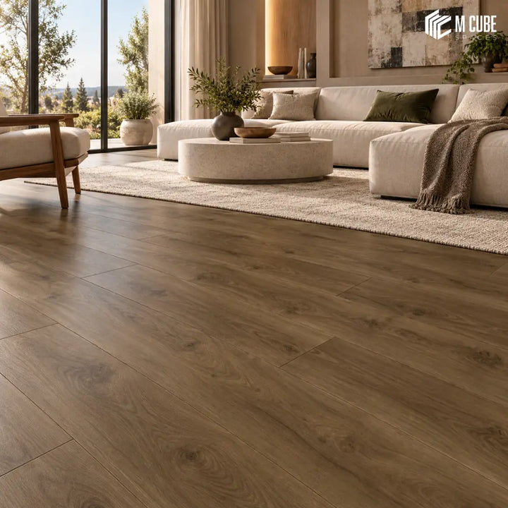 Sahara Oak SPC flooring installed in a premium interior – MWF-HPB-104