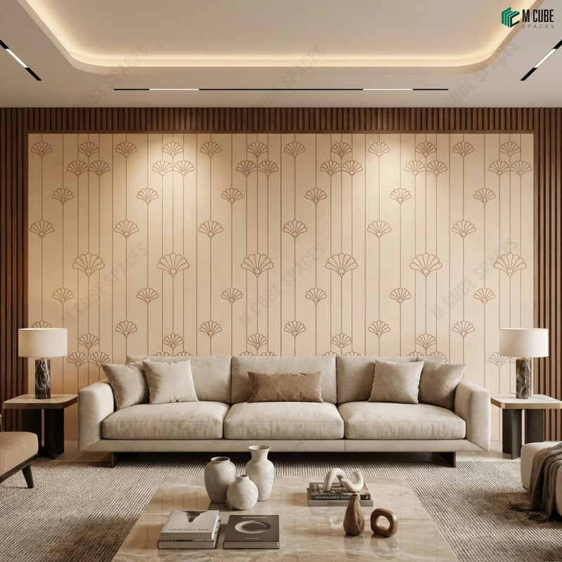 Soft Contemporary Living Room with Rockblend Panels