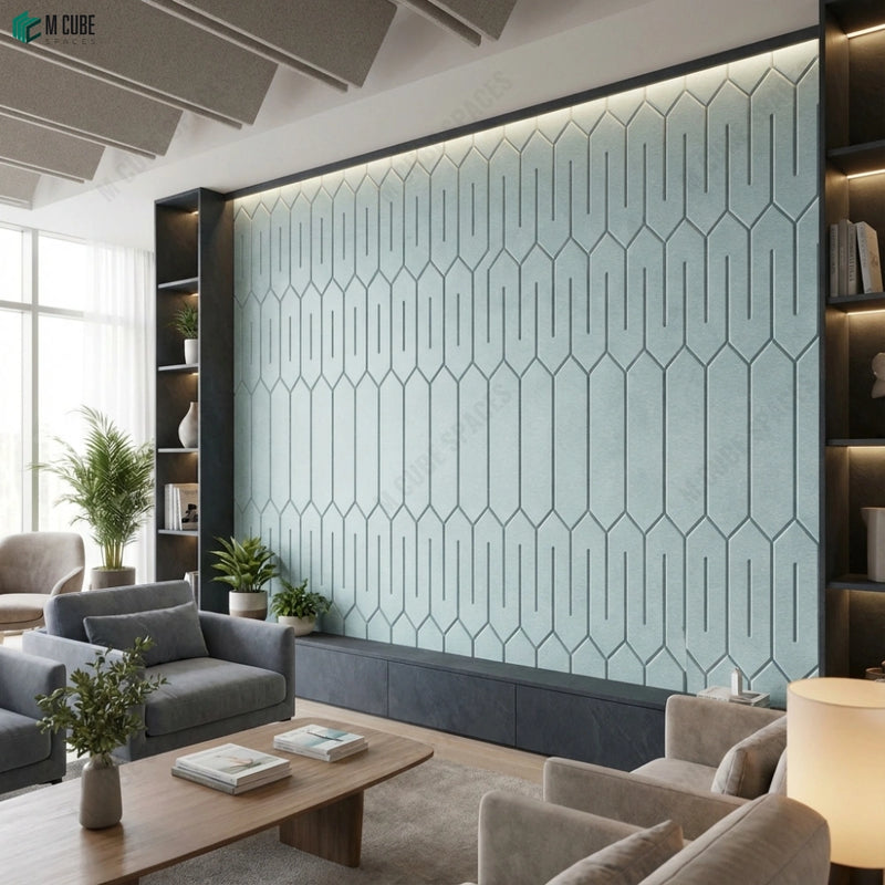 Onyx Green Geometric Ceramic Wall Panels in Contemporary Living Room