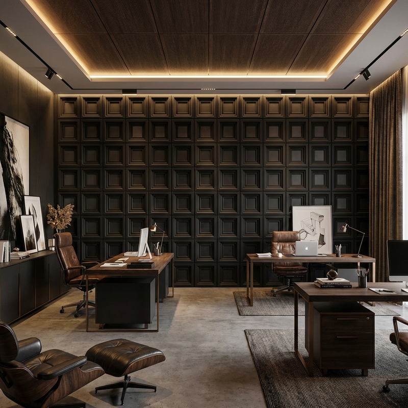 Structured PU Jaali Panels defining a Contemporary Executive Office Wall