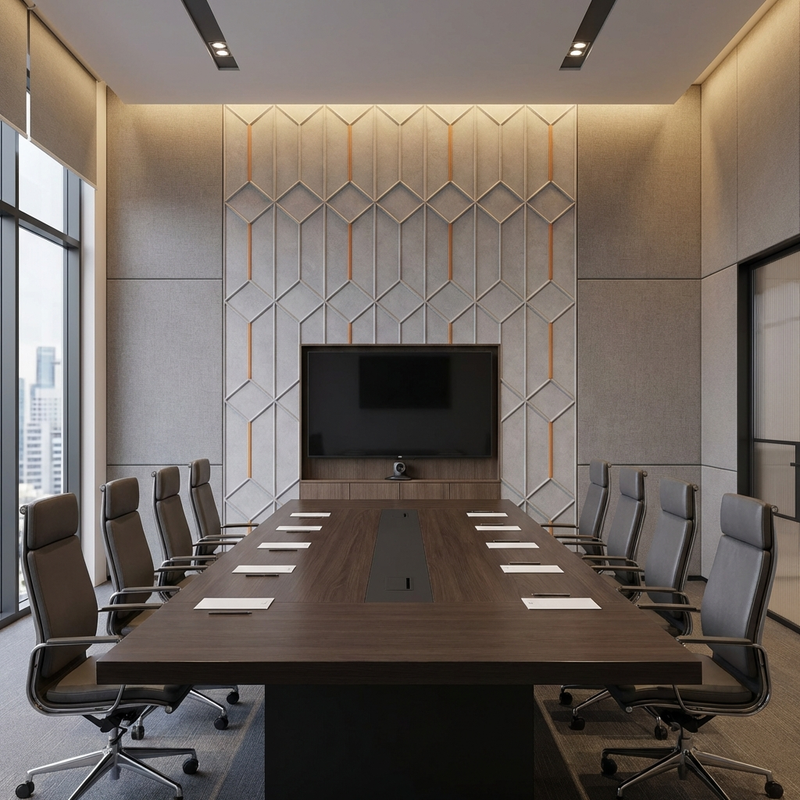 Grey Geometric Design Panels in a modern Office Boardroom