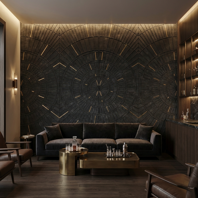 Dark Moody Living Room Statement Wall using Black Designer Rockblend Panels