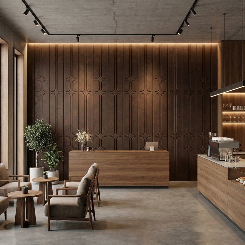 Calm Modern Cafe backdrop in Brown Abstract design Decorative Panels