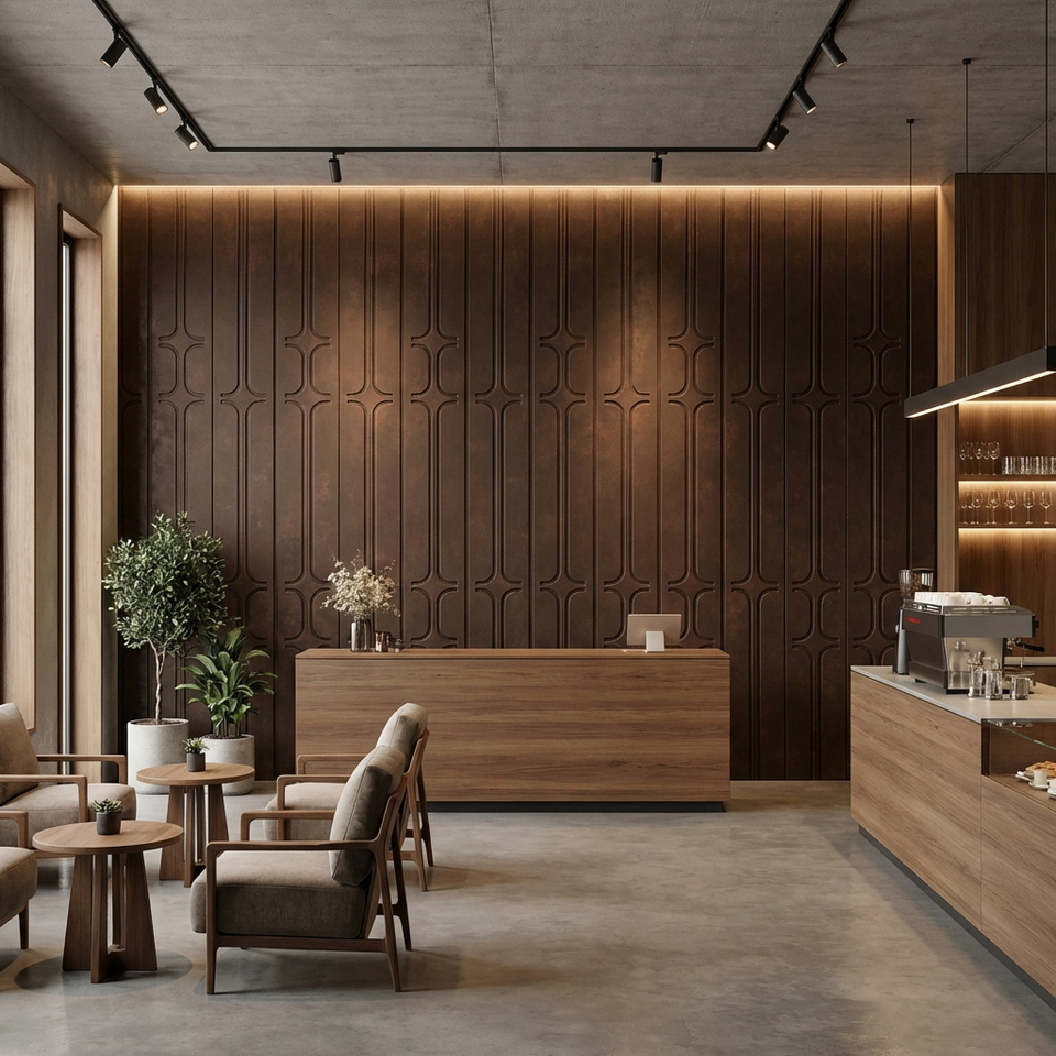 Calm Modern Cafe backdrop in Brown Abstract design Decorative Panels - Commercial inspiration