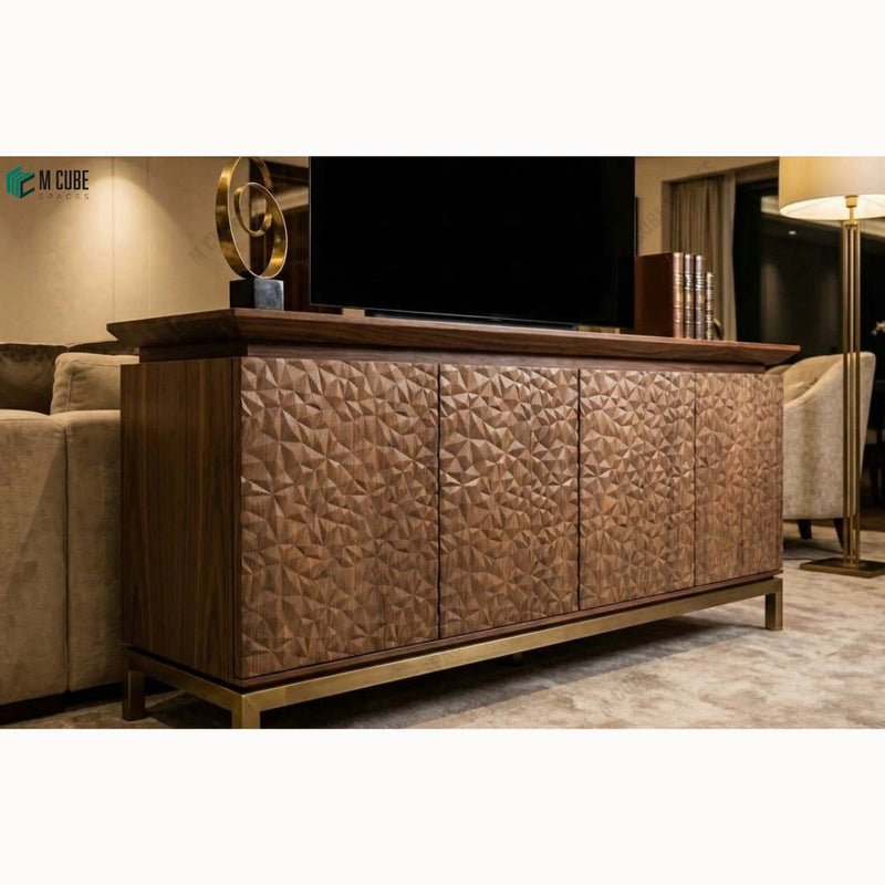 Luxury TV Console with Rhombus 3D Veneer Detailing