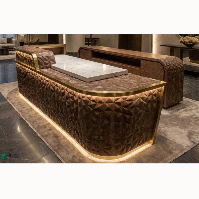 Reception Desk Design with Rhombus 3D Veneer Panels