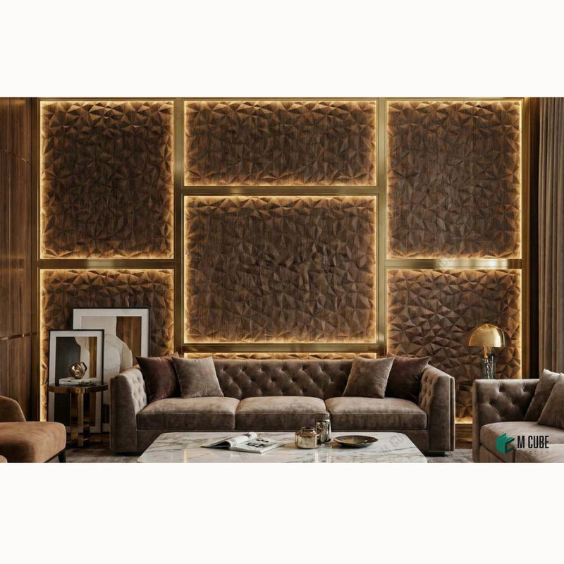 Luxury Living Room Feature Wall with Rhombus 3D Veneer