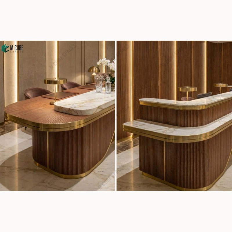 Roma 3D Wood Veneer Concierge Desk with Brass Detailing