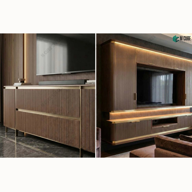 Roma 3D Wood Veneer Entertainment Unit with Fluted Texture