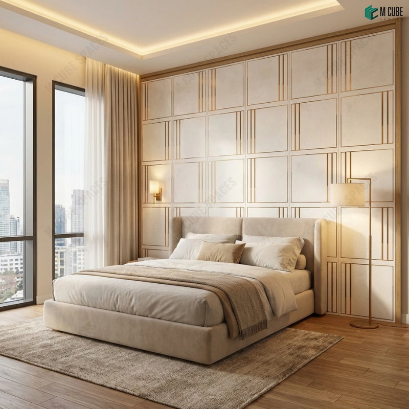 Geometric Stonecraft Wall Panels for Modern Bedroom Interiors