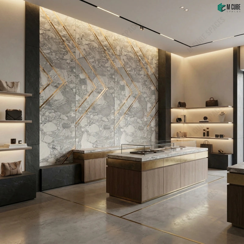 High-End Retail Store with Statement Stonecraft Wall