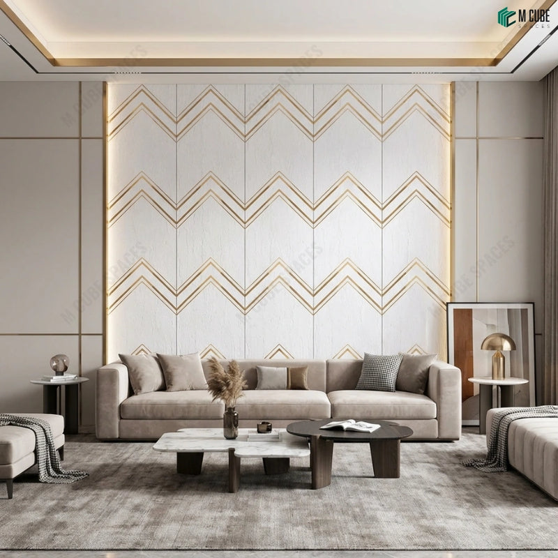 Chevron-Pattern Stonecraft Panels for Elegant Living Rooms