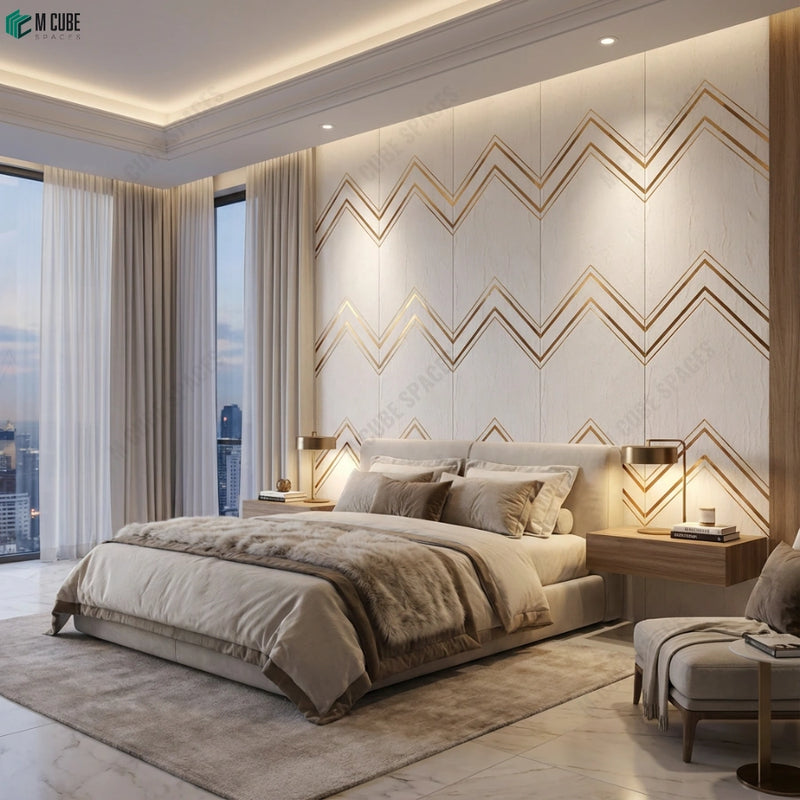 Zigzag Stone Wall Panels for Modern Luxury Bedrooms