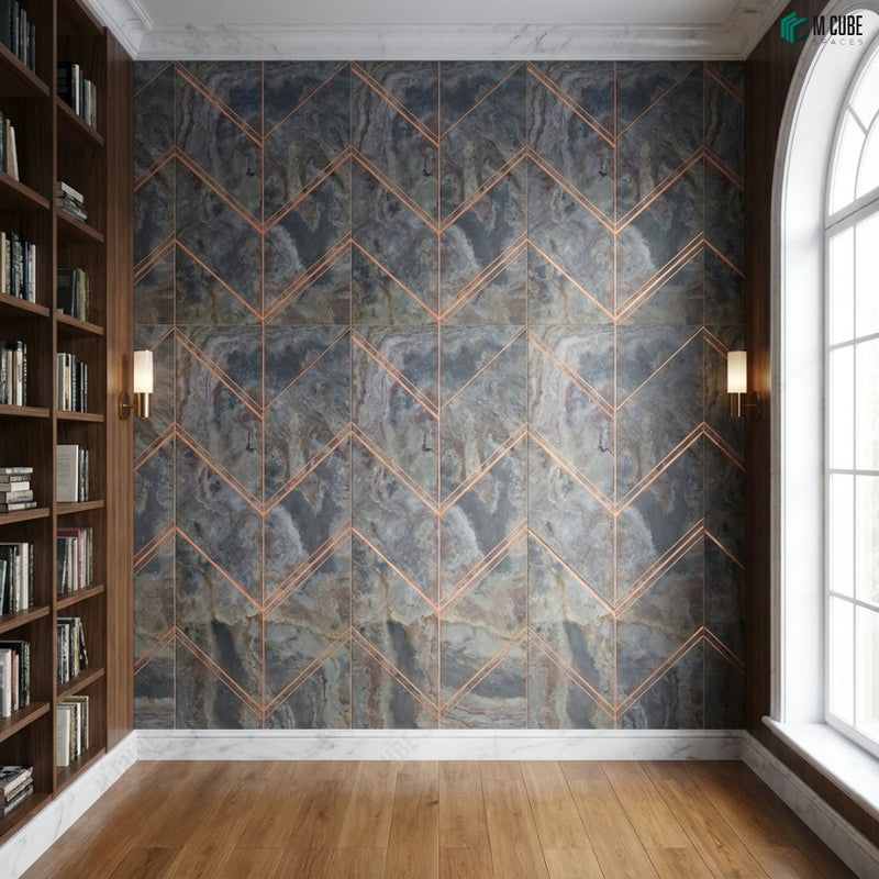 Chevron Stone Wall Panels for Home Libraries and Study Rooms