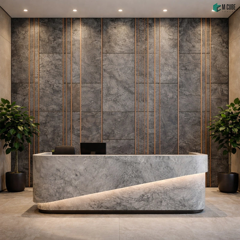 Stone Reception Desk Backdrop Wall