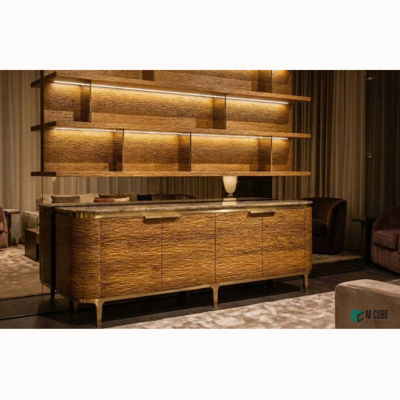 Designer Console Unit Wrapped in Vintage 3D Veneer