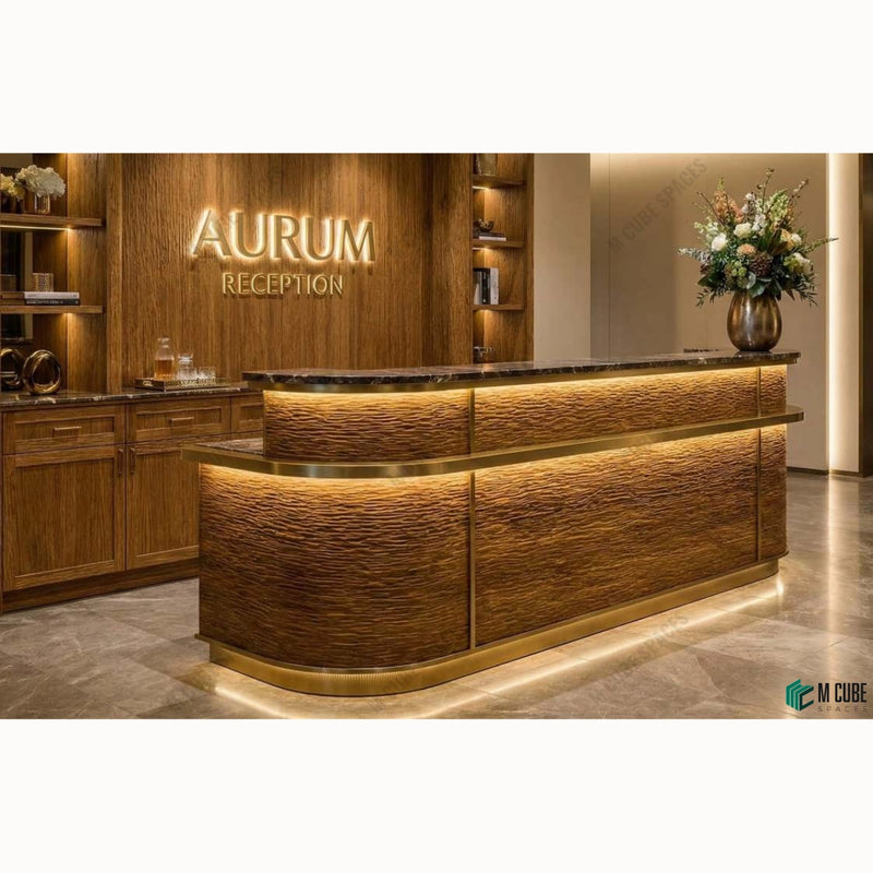 Statement Reception Desk in Vintage 3D Veneer Finish
