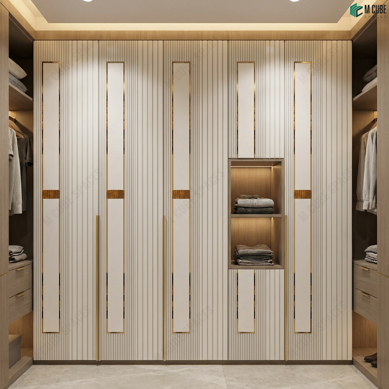 Ceramic Panel Wardrobe Shutters with Vertical Inlay Detailing